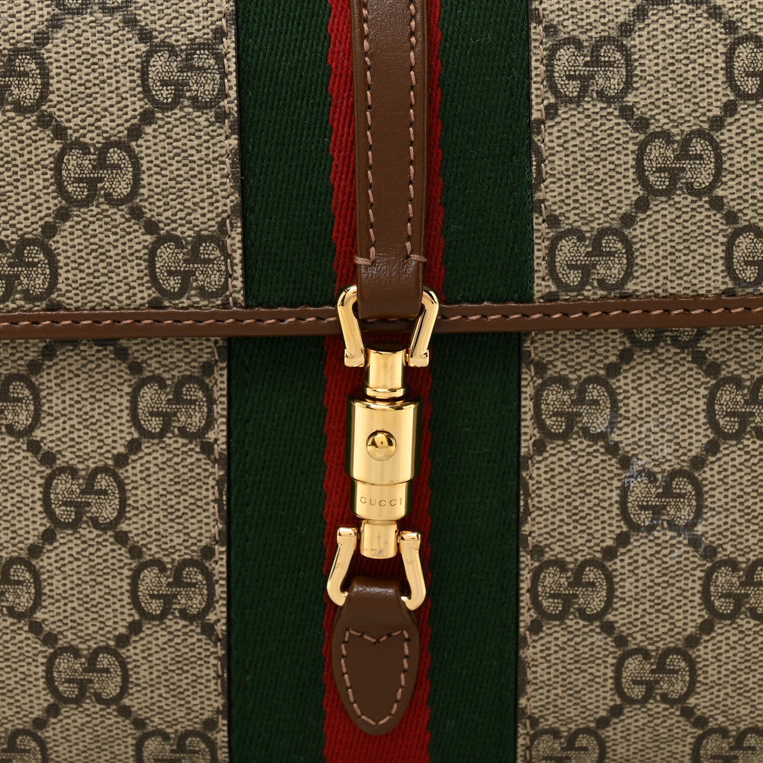 Gucci GG Supreme Monogram Azalea Calfskin Web Jackie 1961 Belt Bag 100 40 Beige Ebony Brown Sugar 8 of 10