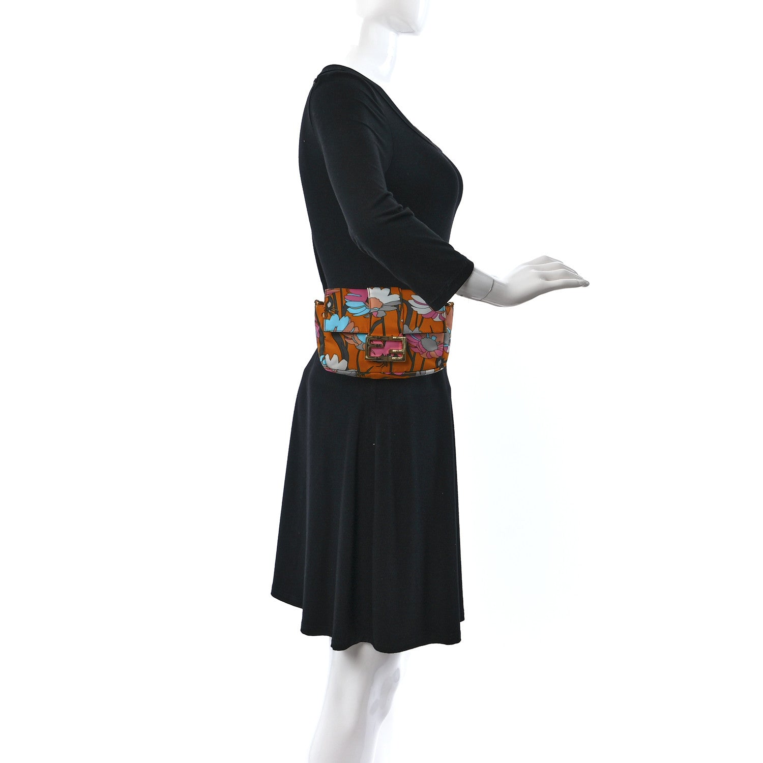 Fendi Nylon Vitello Century Opaco All Over Floral Belt Baguette Aranciata Burnt Orange 2 of 8