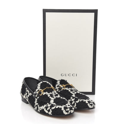 Gucci Tweed GG Monogram Horsebit Womens Jordaan Loafers 38 Black Natural 9 of 9