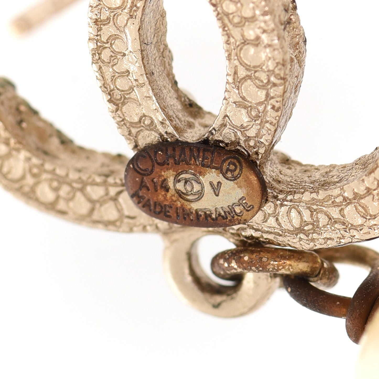 Crystal Pearl CC Drop Earrings Gold