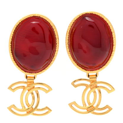 Chanel Crystal CC Drop Earrings Gold Red 1 of 4