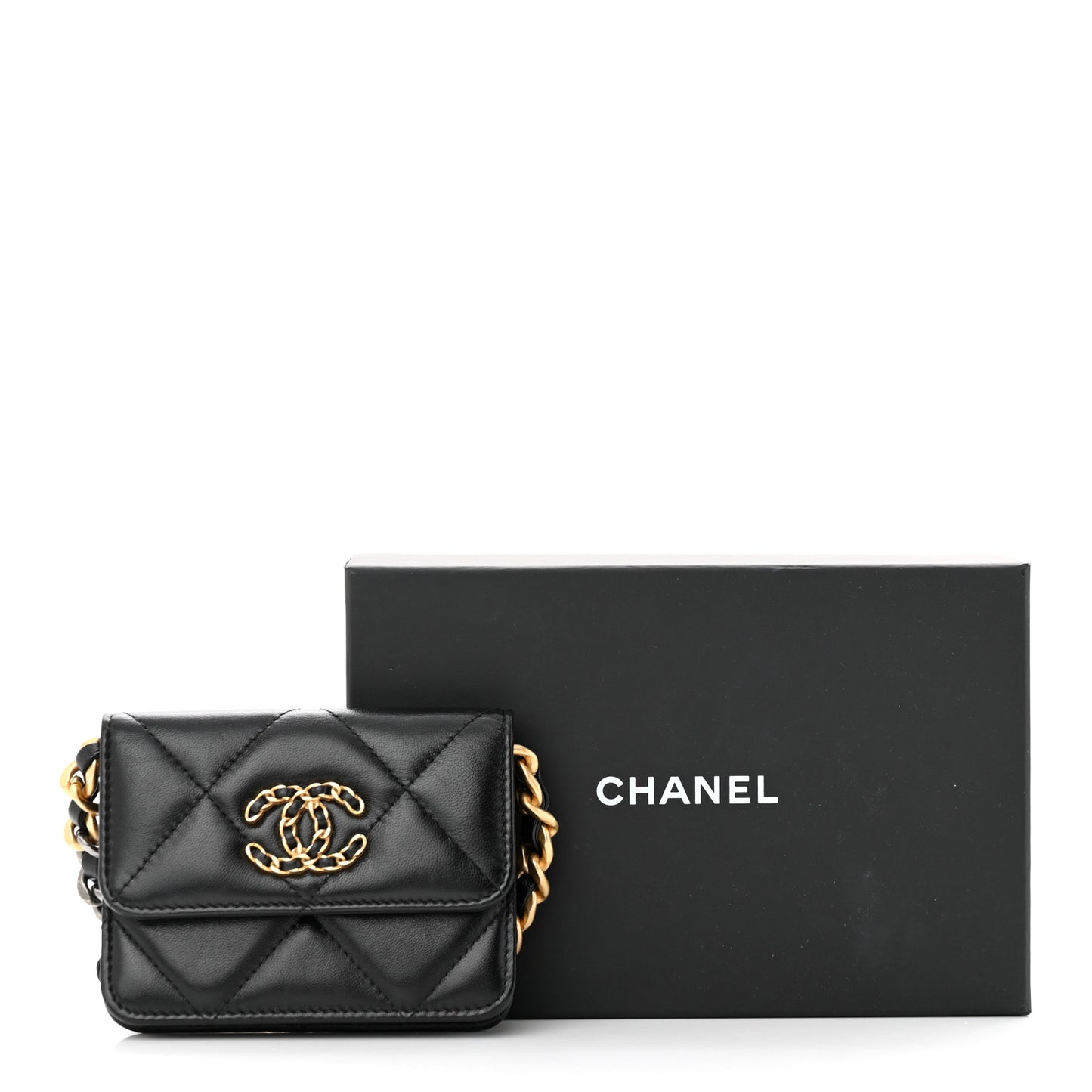 Lambskin Quilted Chanel 19 Flap Belt Bag Black