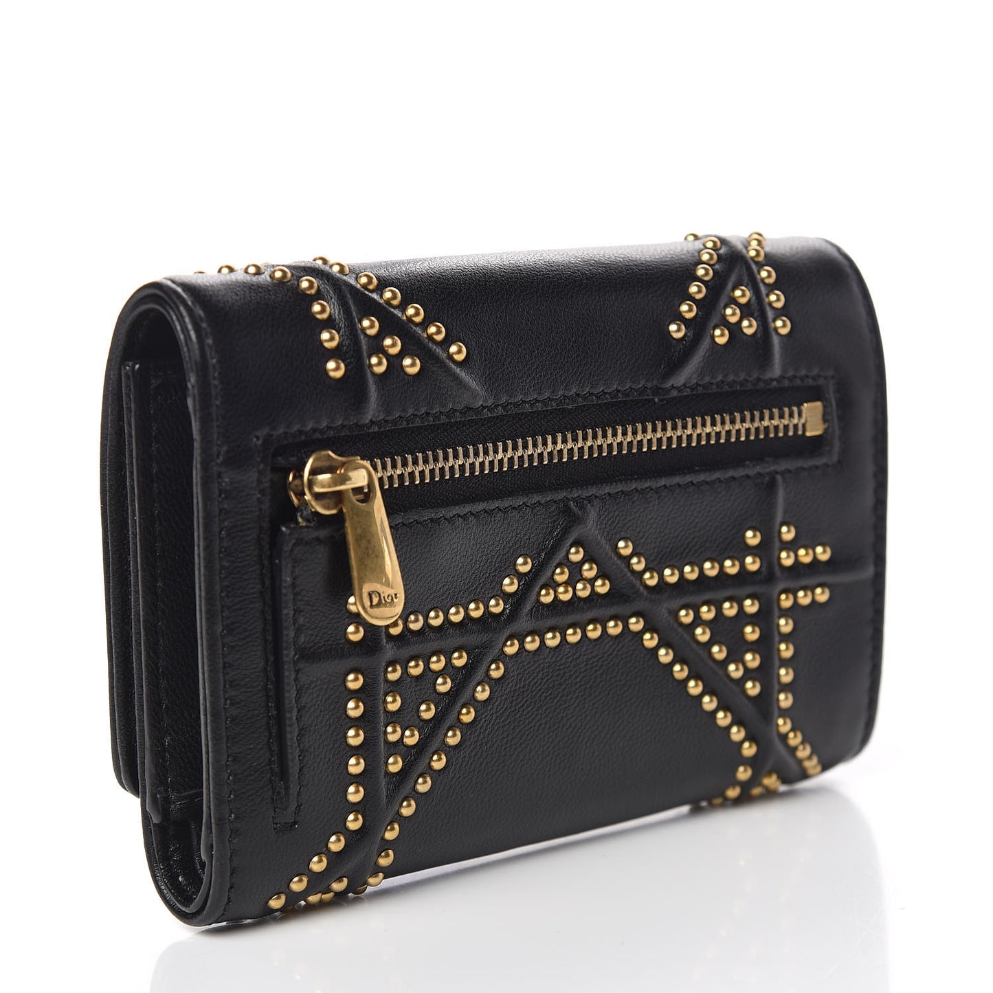 Lambskin Cannage Studded Diorama Elancee Wallet Black