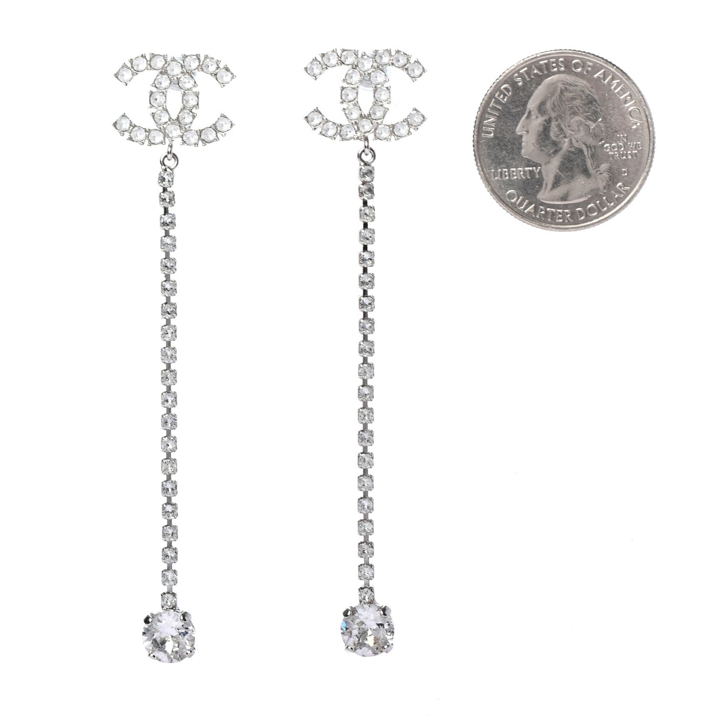 Crystal CC Drop Earrings Silver