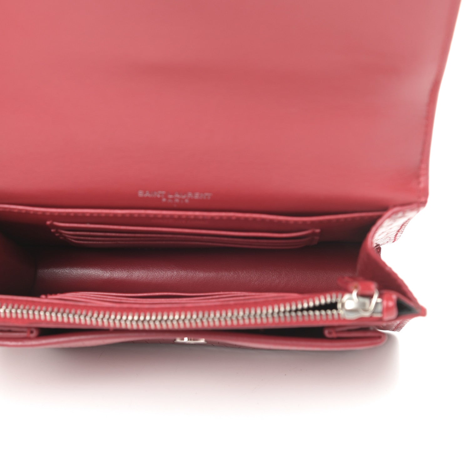 Saint Laurent Calfskin Crocodile Embossed Monogram Sunset Chain Wallet Rouge Eros 5 of 12