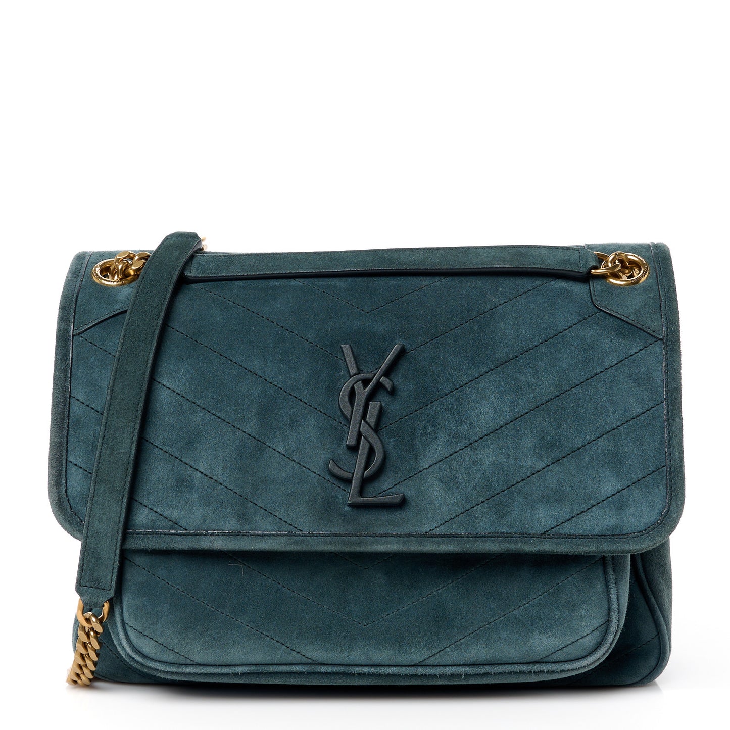 Suede Monogram Medium Niki Chain Satchel Green