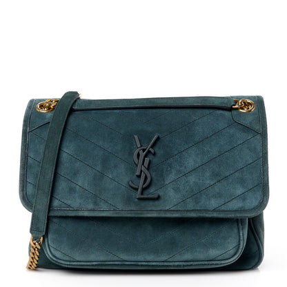Saint Laurent Suede Monogram Medium Niki Chain Satchel Green 1 of 11