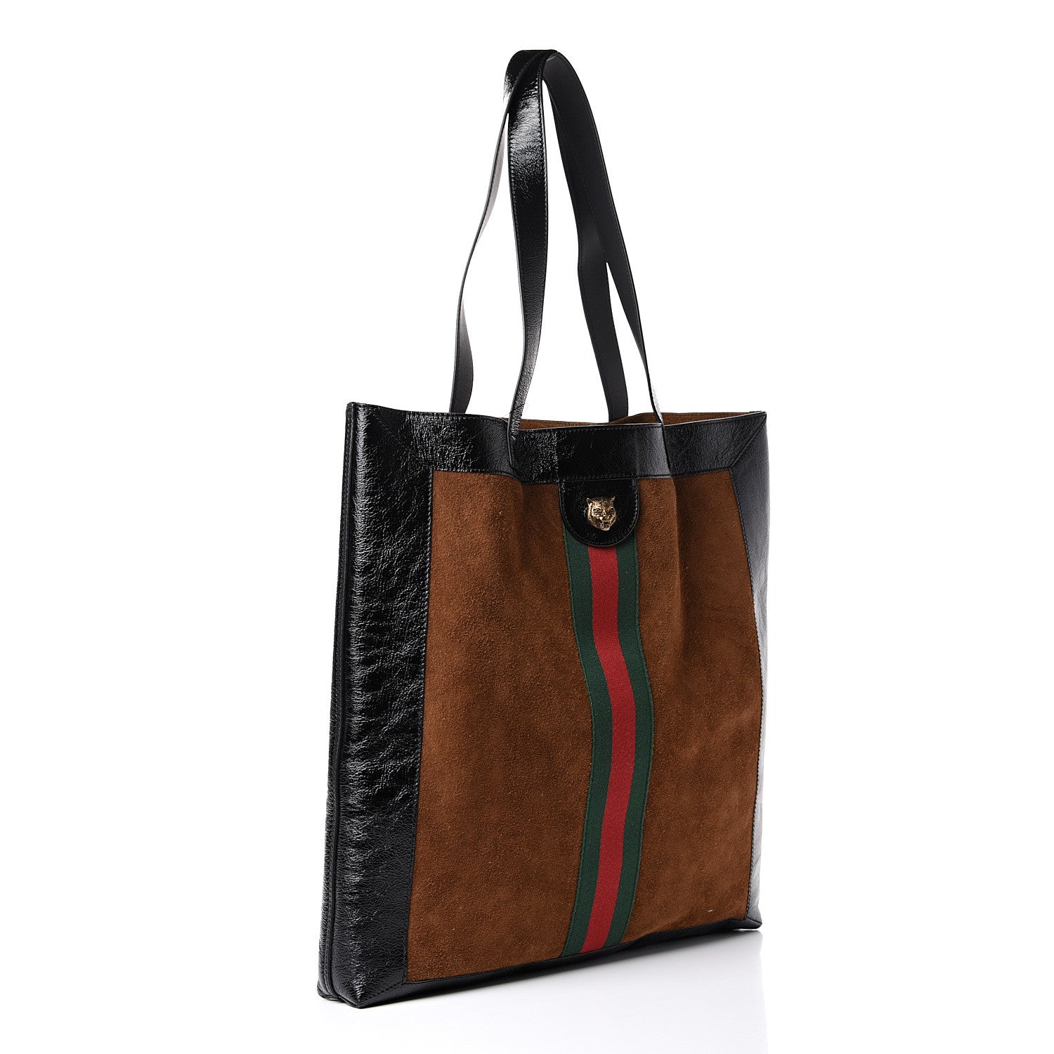 Gucci Suede Patent Web Large Ophidia Vertical Shopping Tote Nocciola Black 3 of 10