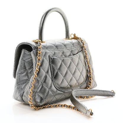 Chanel Metallic Caviar Quilted Mini Coco Handle Flap Silver 3 of 10