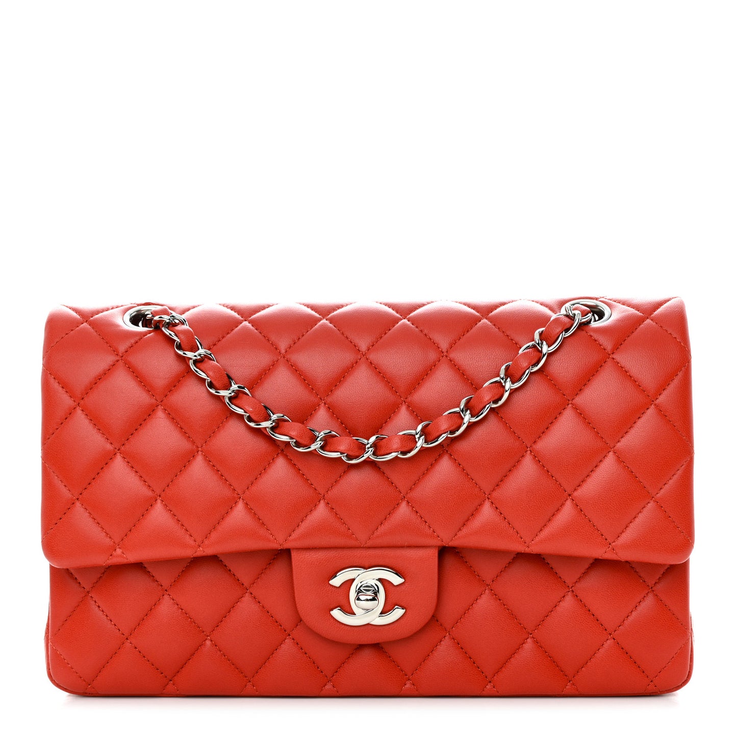 Lambskin Quilted Medium Double Flap Red