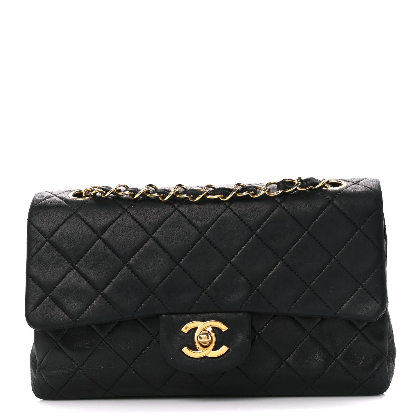 Lambskin Quilted Small Double Flap Black