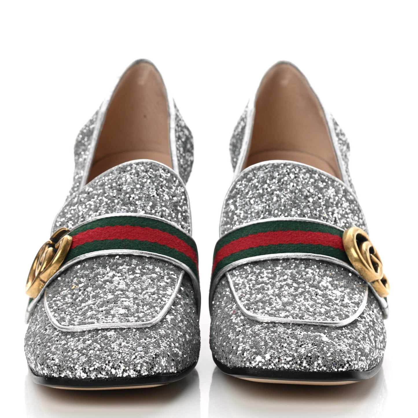 Glitter Nappa Web Peyton 75mm Loafer Pumps 38.5 Argento