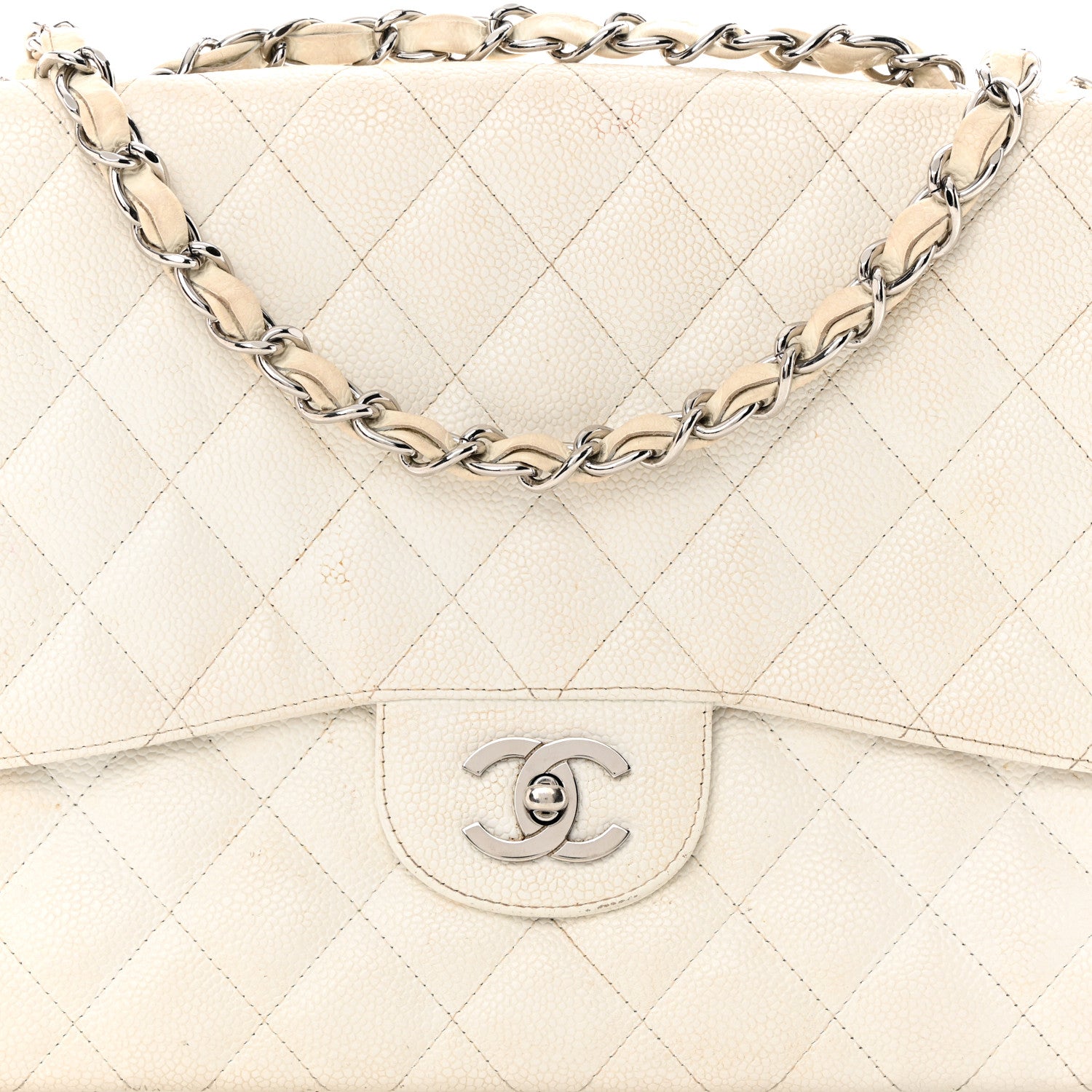 Chanel Caviar Quilted Jumbo Single Flap White 8 of 21