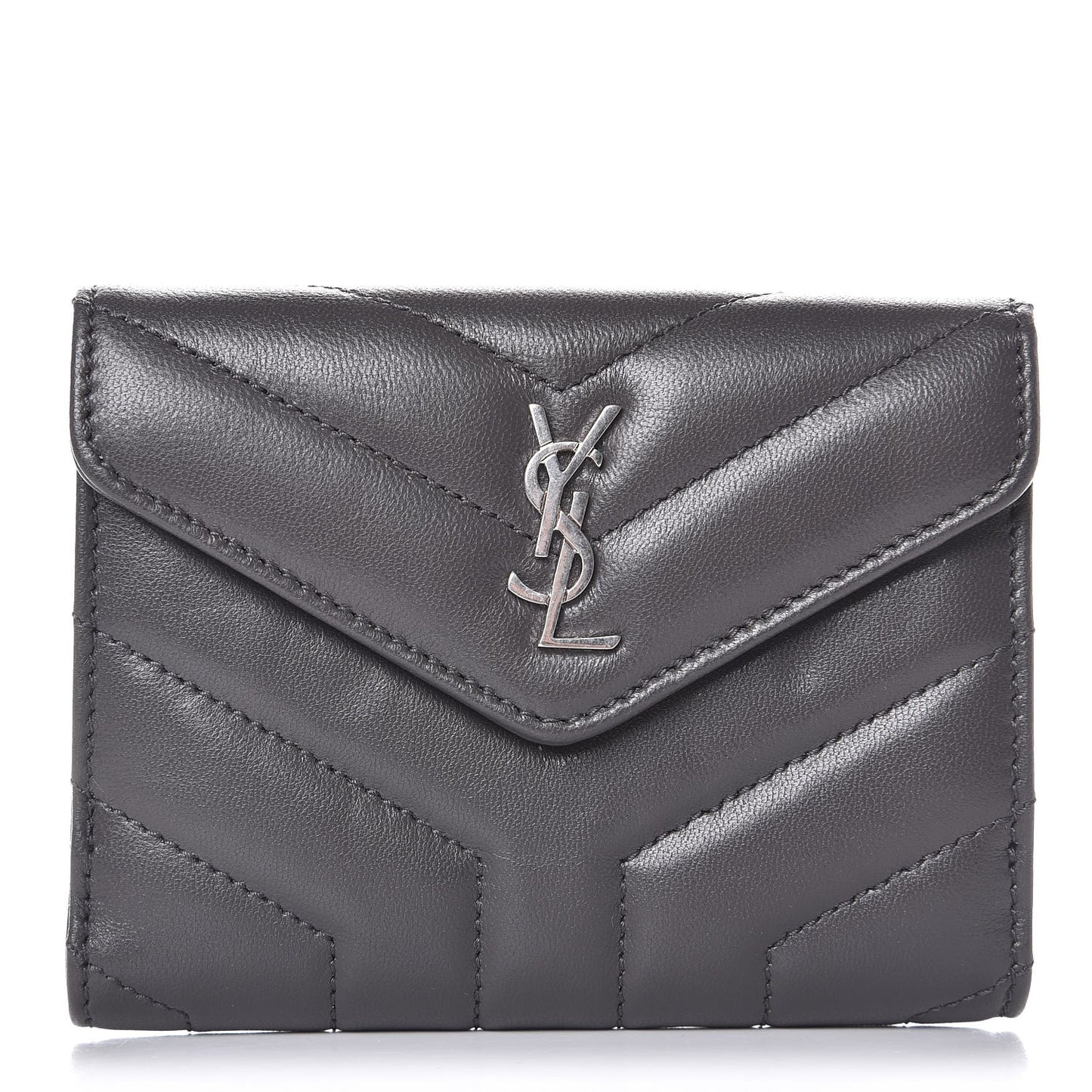 Lambskin Y Quilted Monogram Compact Loulou Wallet Asphalt