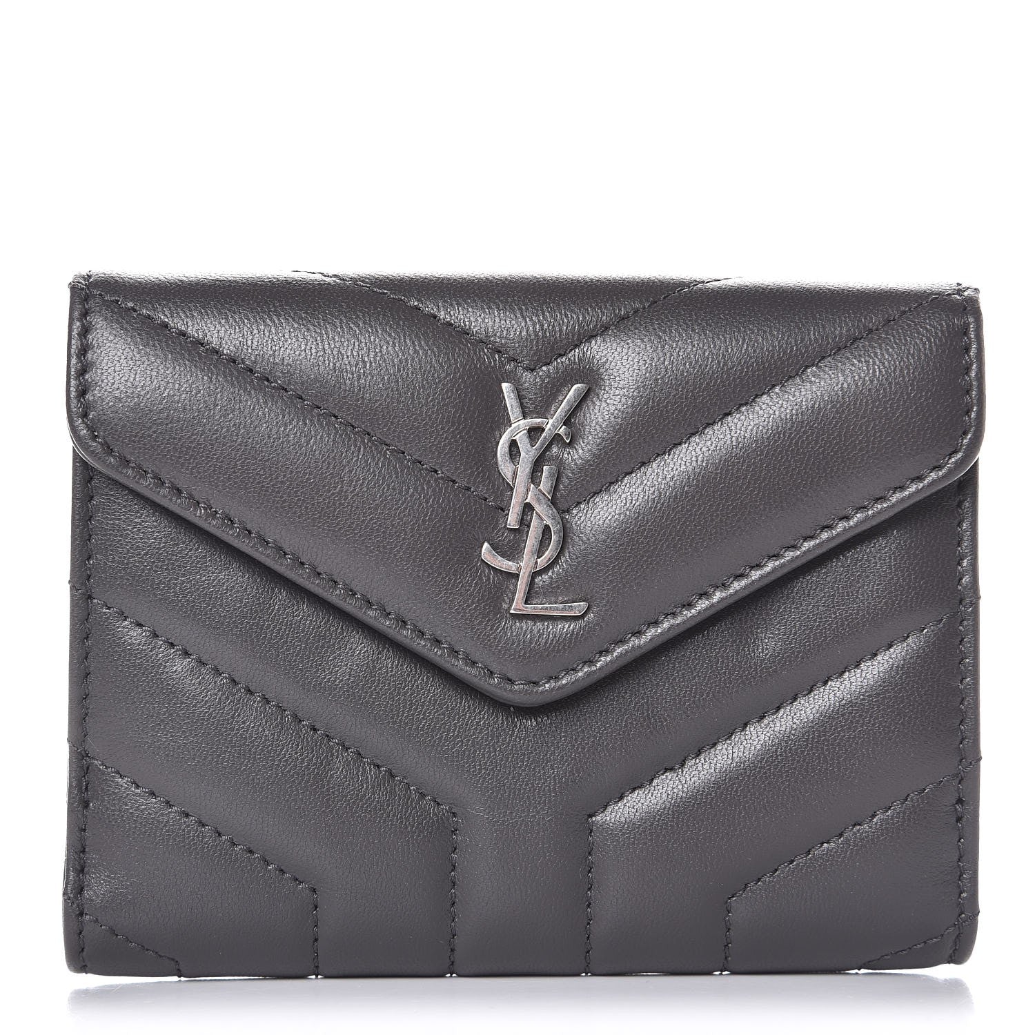 Saint Laurent Lambskin Y Quilted Monogram Compact Loulou Wallet Asphalt 1 of 6