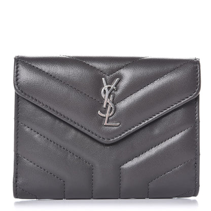 Saint Laurent Lambskin Y Quilted Monogram Compact Loulou Wallet Asphalt 1 of 6