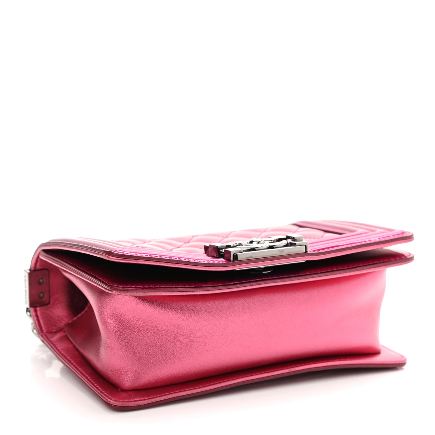 Metallic Patent Calfskin Quilted Small Boy Flap Pink