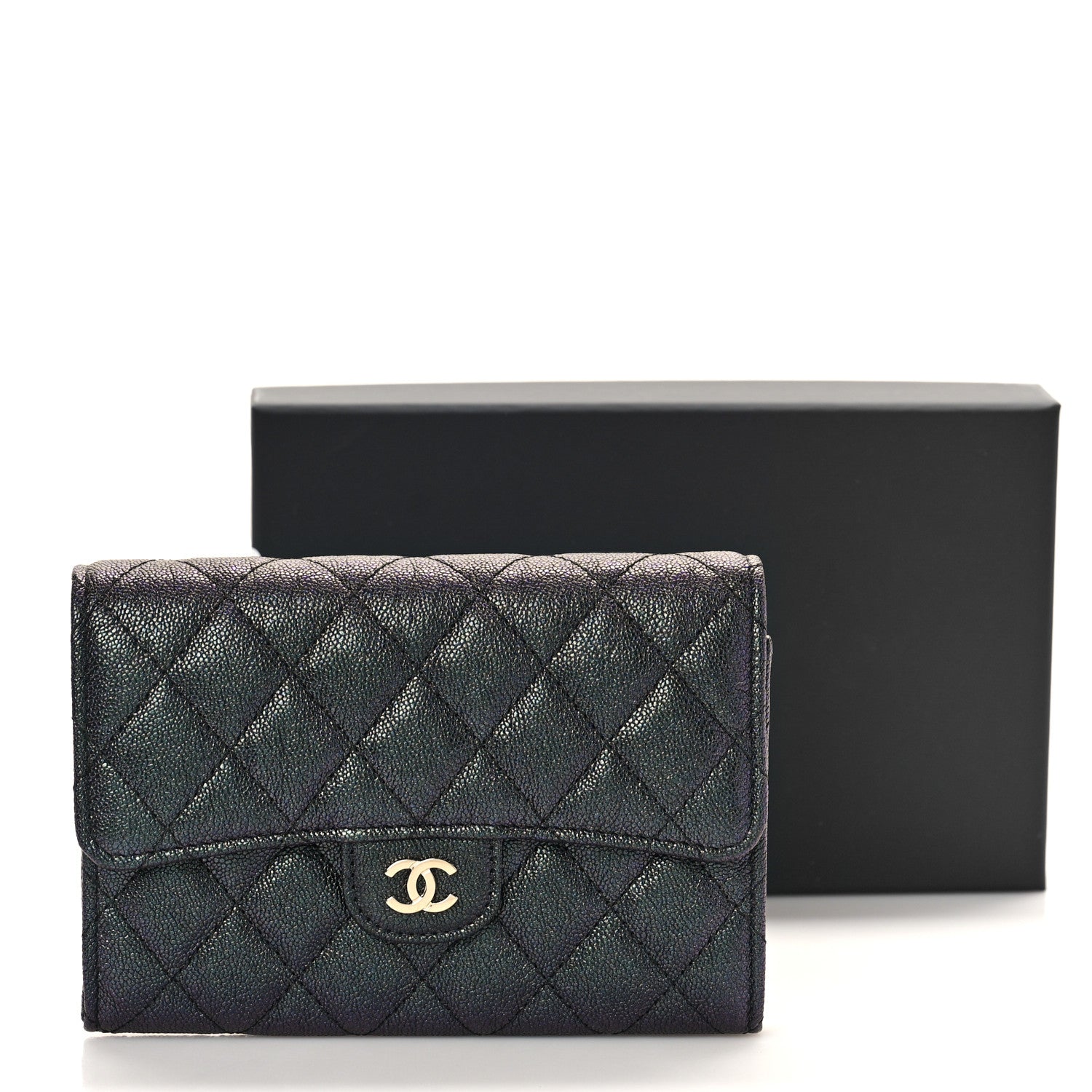 Chanel Iridescent Caviar Quilted Large Gusset Flap Wallet Black 10 of 10