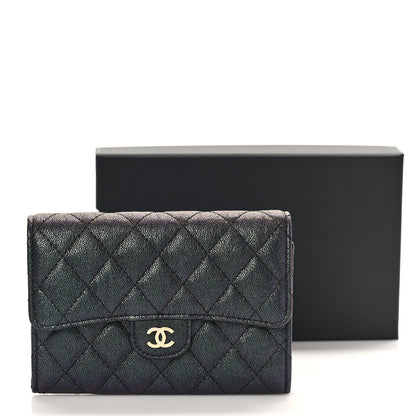 Chanel Iridescent Caviar Quilted Large Gusset Flap Wallet Black 10 of 10