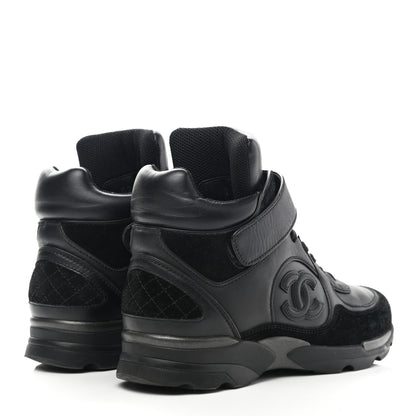 Chanel Suede Calfskin High Top CC Sneakers 37 Black 4 of 10