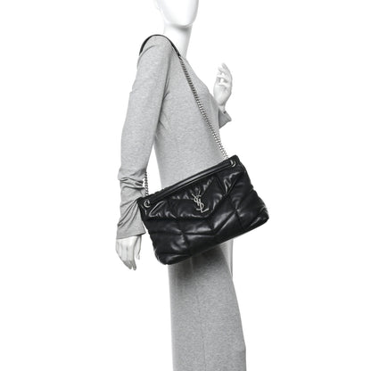 Saint Laurent Lambskin Quilted Medium Loulou Puffer Monogram Chain Satchel Black 2 of 10