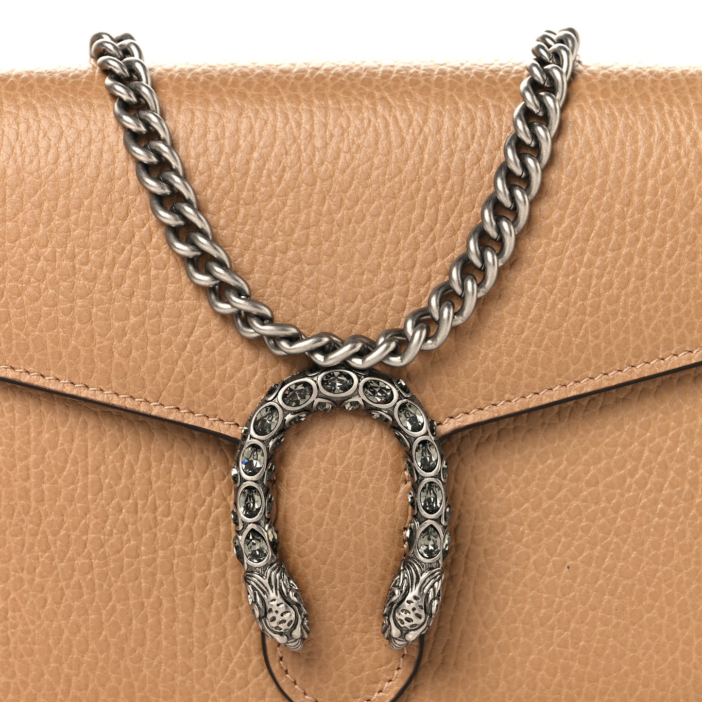 Dollar Calfskin Crystal Mini Dionysus Chain Wallet Natural Tan Black Diamond