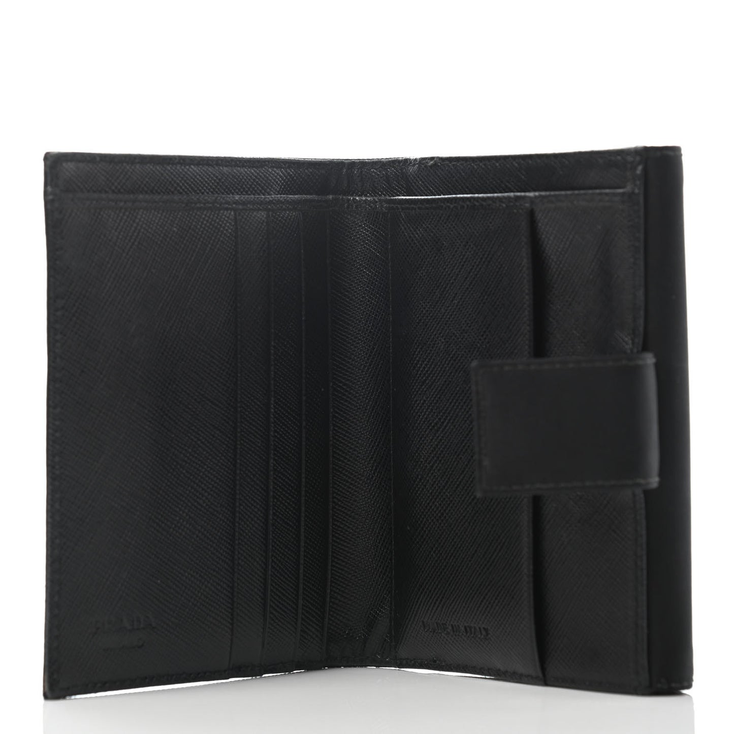 Tessuto Nylon Saffiano Tri-Fold Compact Wallet Black