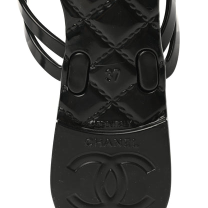 Chanel Jelly Camellia Thong Sandals 37 Black Ivory 6 of 9