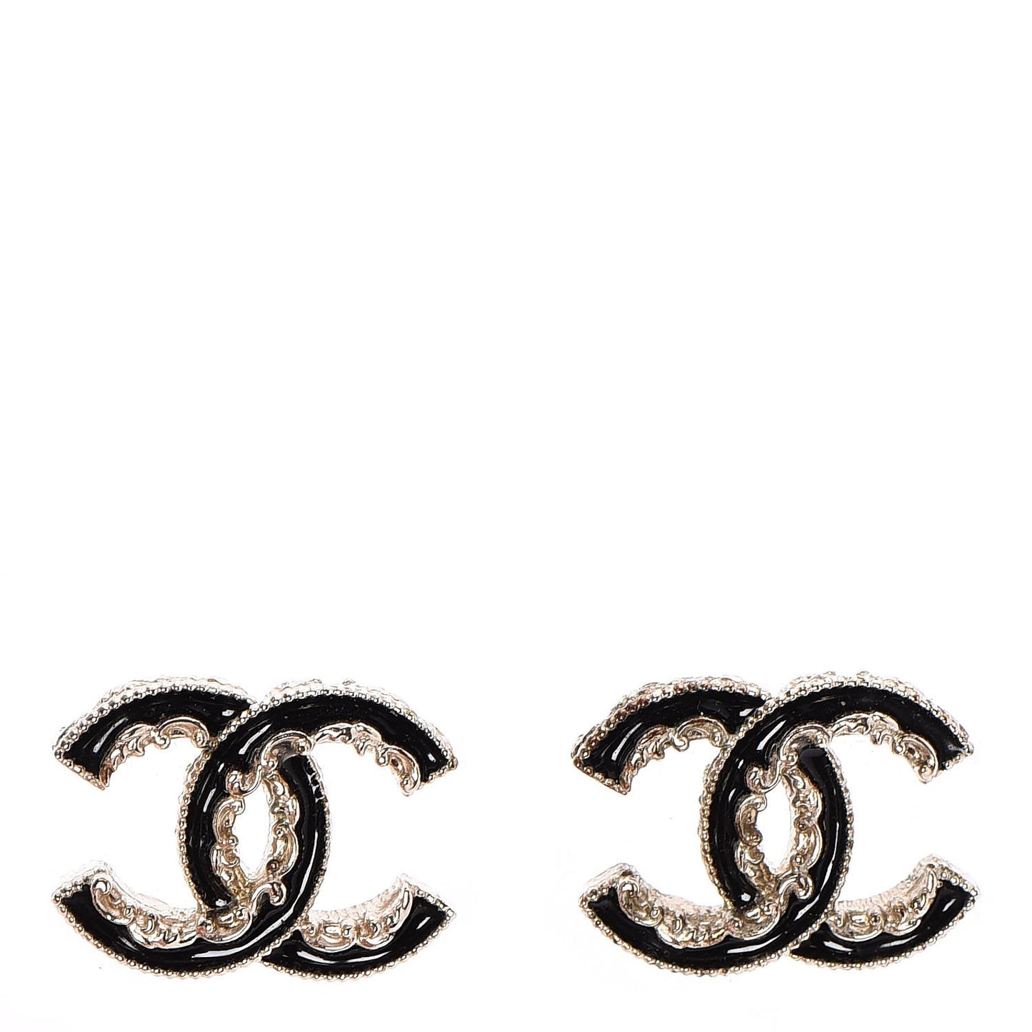 Enamel CC Baroque Earrings Black Gold