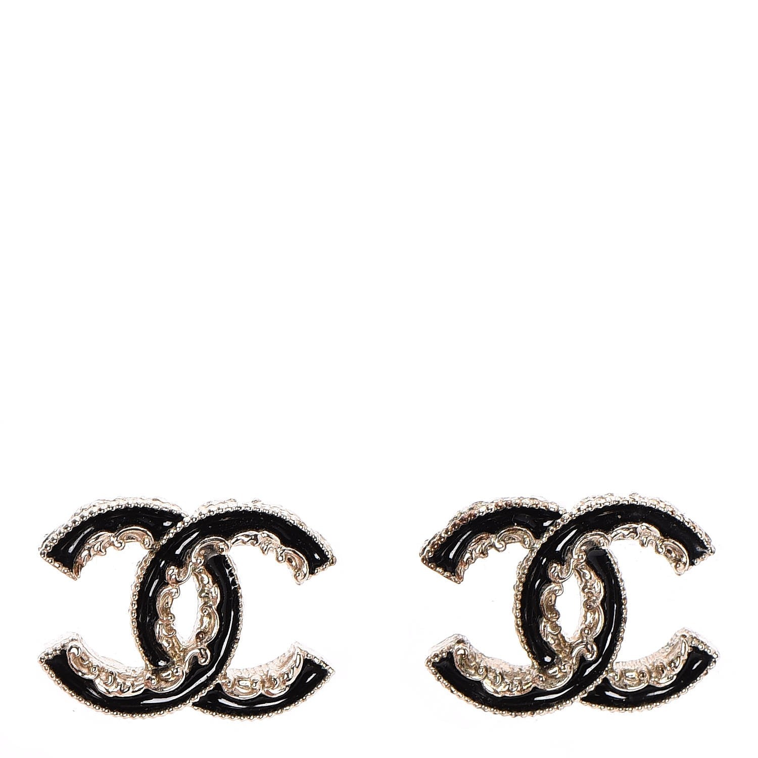 Chanel Enamel CC Baroque Earrings Black Gold 1 of 4