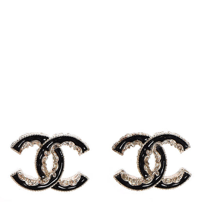 Chanel Enamel CC Baroque Earrings Black Gold 1 of 4