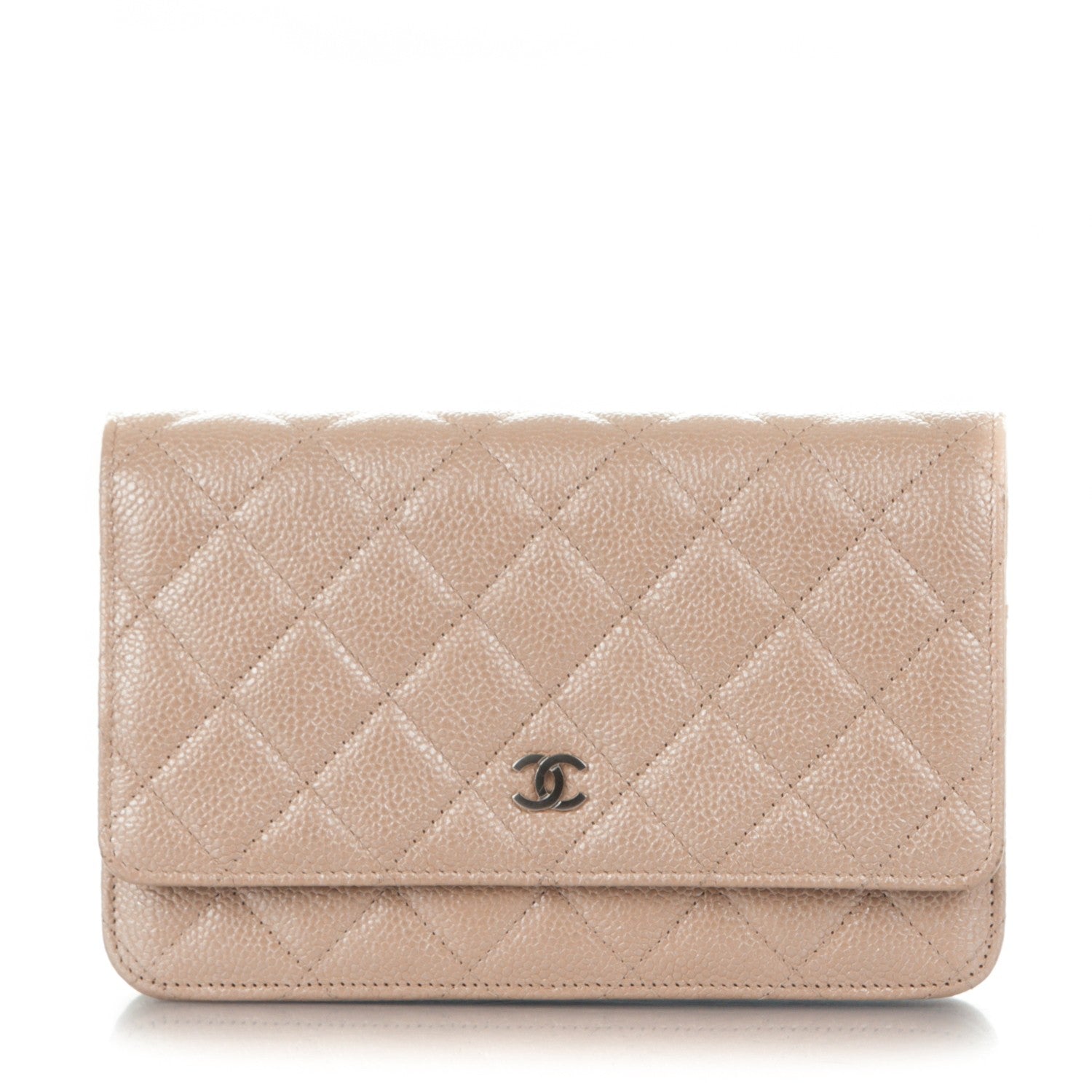 Chanel Metallic Caviar Quilted Wallet on Chain WOC Beige 1 of 10