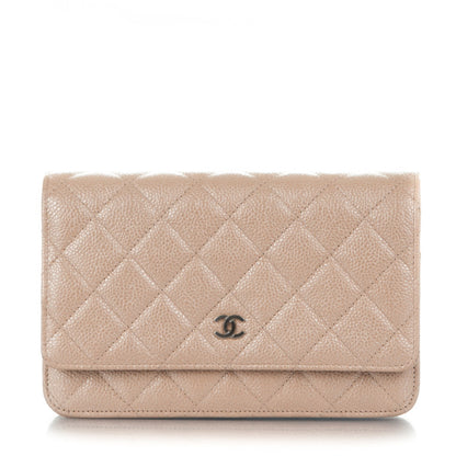 Chanel Metallic Caviar Quilted Wallet on Chain WOC Beige 1 of 10