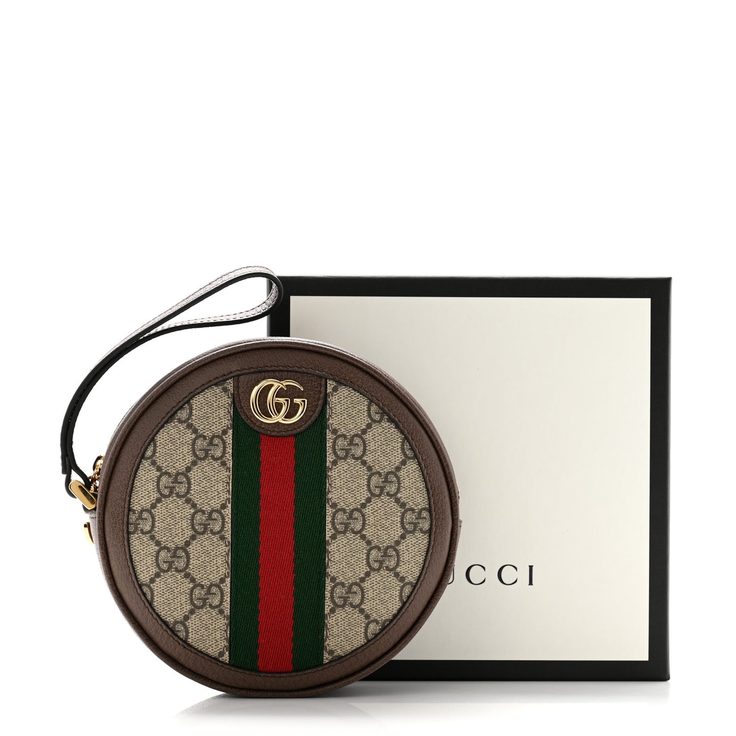 GG Supreme Monogram Web Ophidia Circle Wristlet Beige New Acero