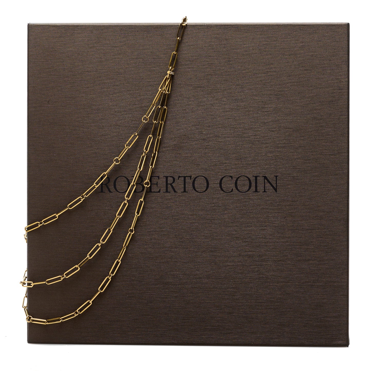 18K Yellow Gold Diamond Paperclip Triple Strand Bib Necklace