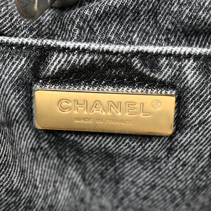 Chanel Washed Denim Quilted Chanel 19 East West Shopping Bag Black White 6 of 10
