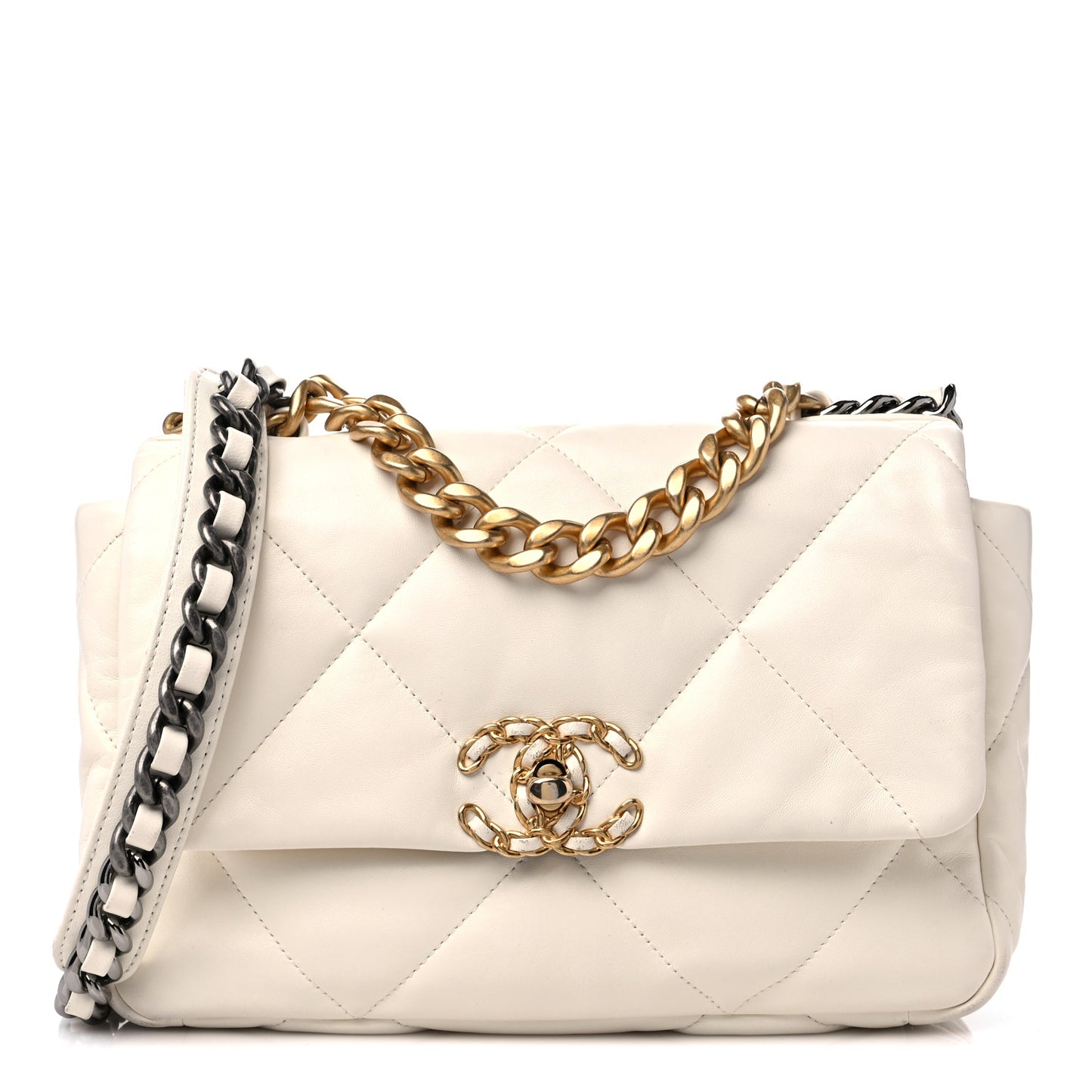 Lambskin Quilted Medium Chanel 19 Flap White