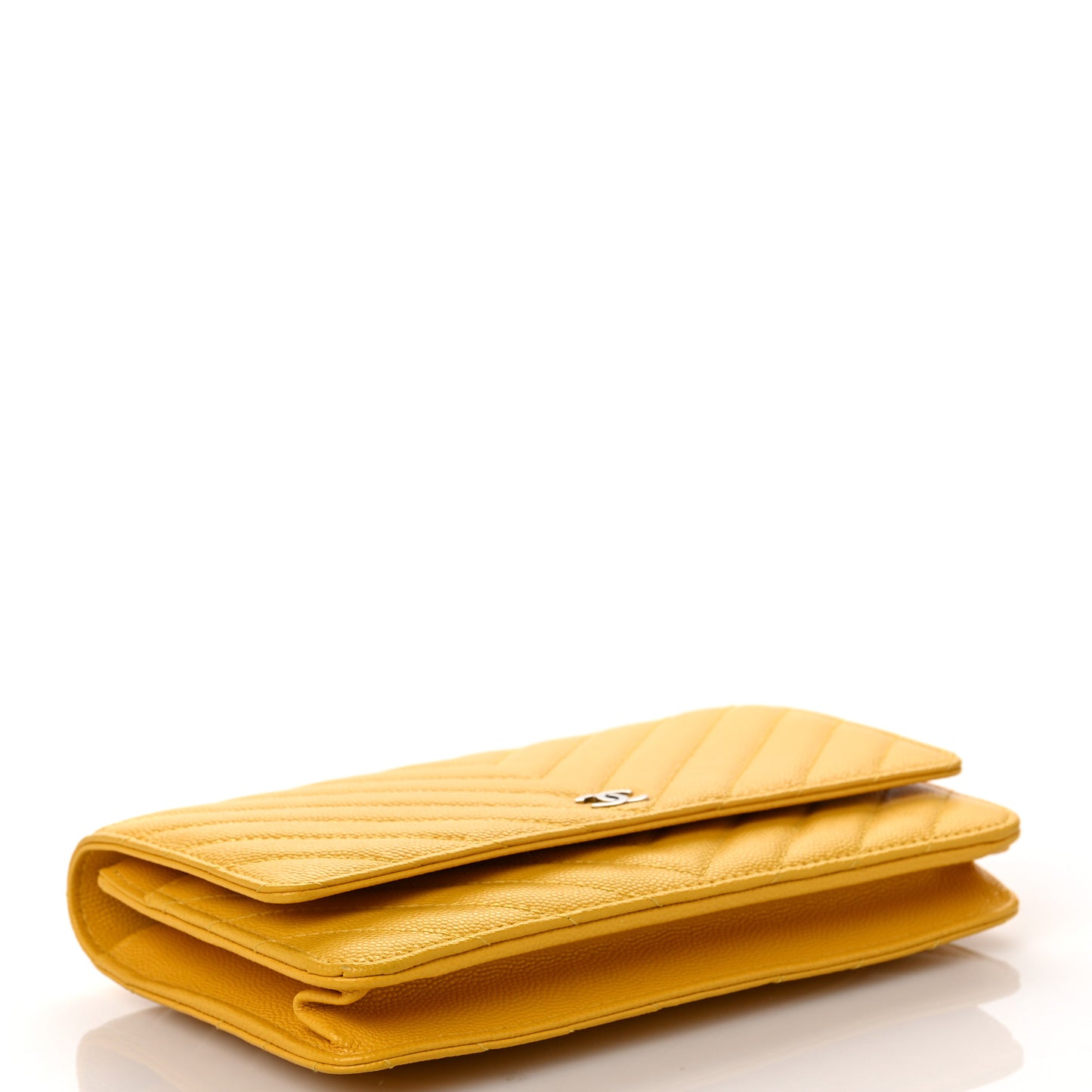 Caviar Chevron Quilted Wallet On Chain WOC Yellow