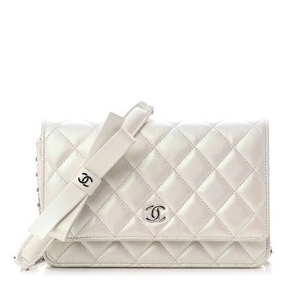 Chanel Lambskin Quilted Coco Bow Wallet On Chain WOC White 1 of 10