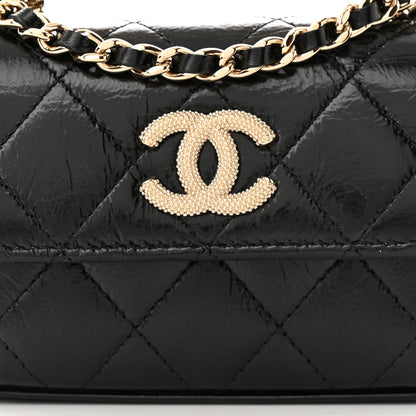 Chanel Shiny Crumpled Lambskin Quilted Pearl Small Top Handle Clutch With Chain Black 8 of 12