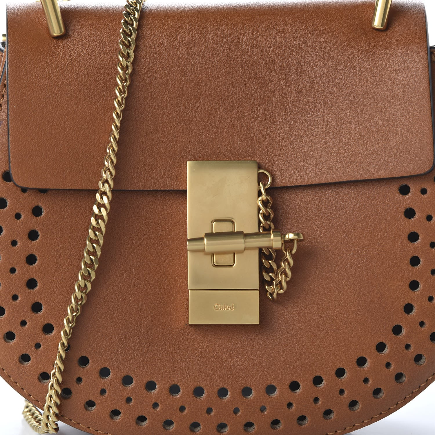 Chloe Calfskin Perforated Mini Drew Shoulder Bag Caramel 9 of 10