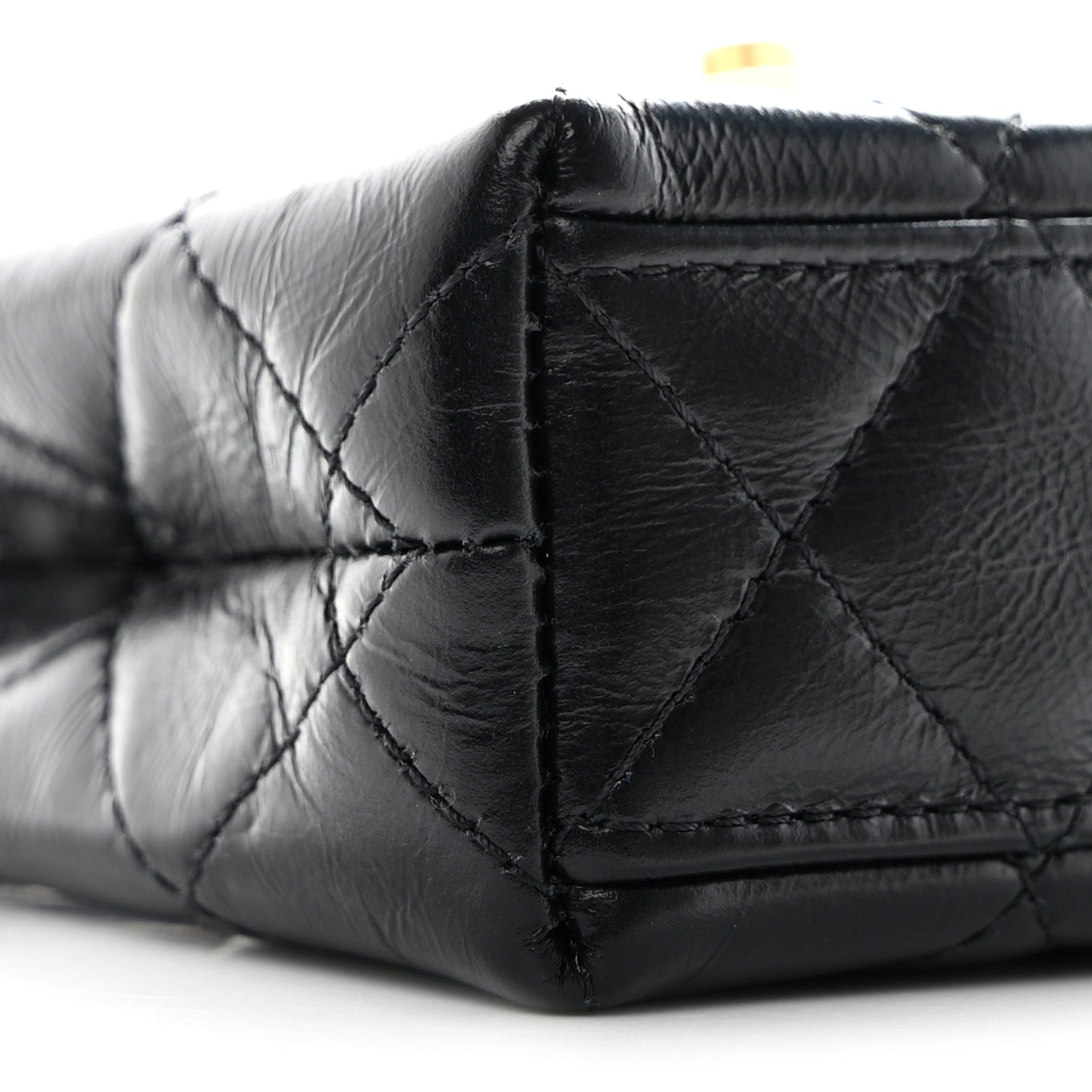 Shiny Aged Calfskin Quilted Mini Nano Kelly Shopper Black