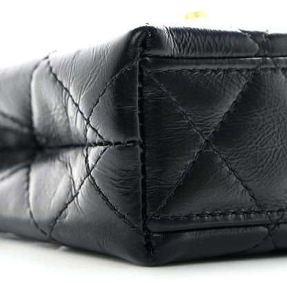 Chanel Shiny Aged Calfskin Quilted Mini Nano Kelly Shopper Black 9 of 11
