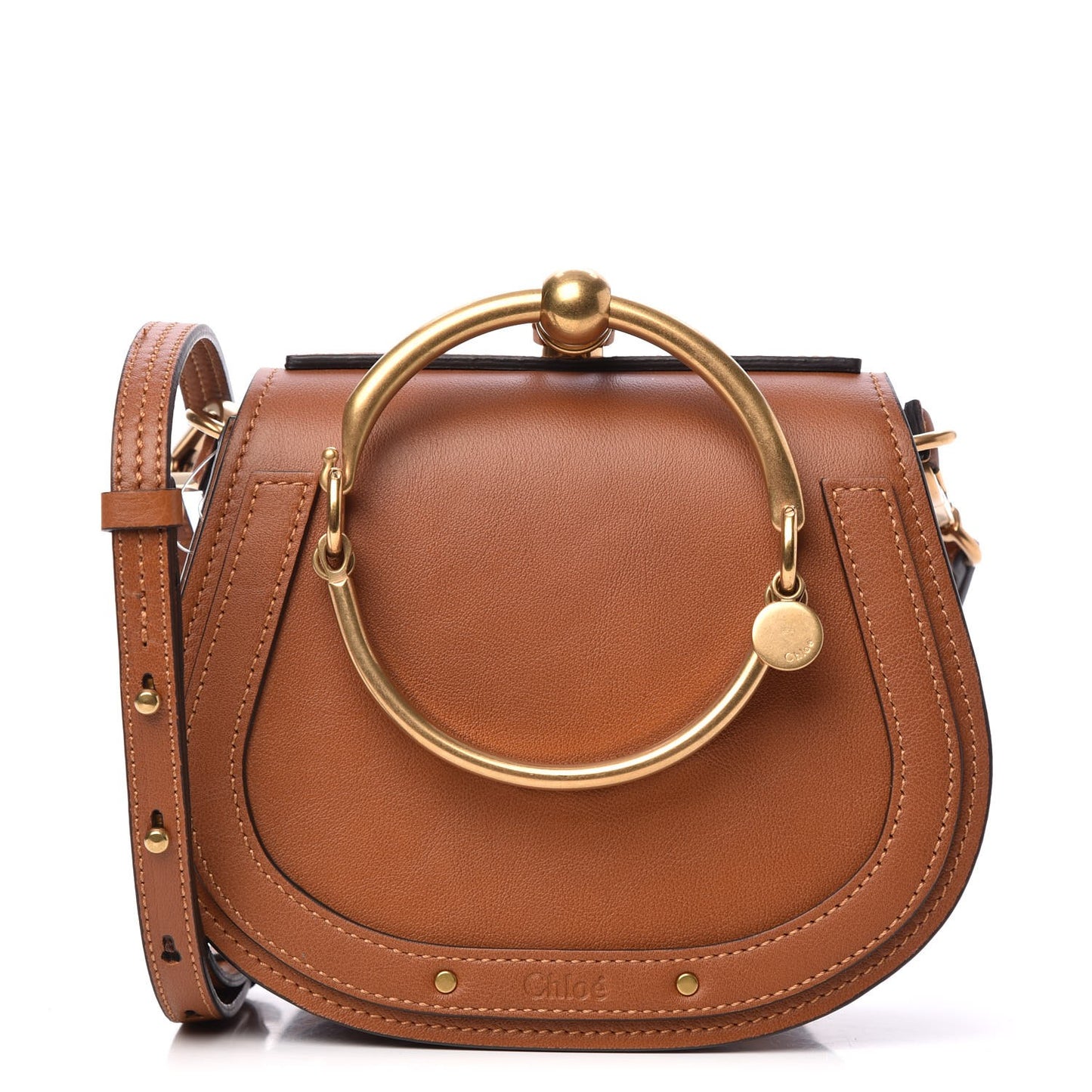 Calfskin Suede Small Nile Bracelet Bag Caramel