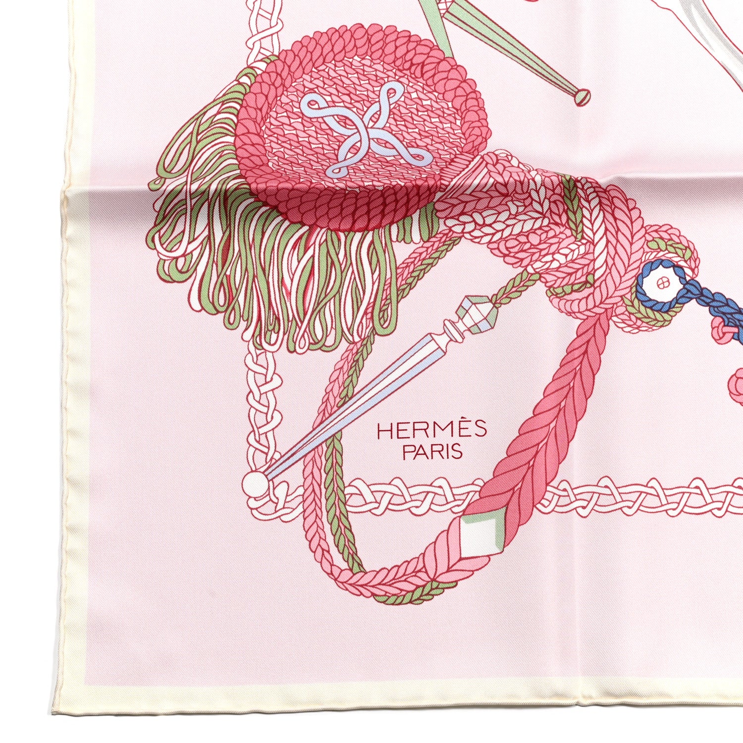 Hermes Silk Le Timbalier Scarf 90 Rose Pale Vert Amande 2 of 5