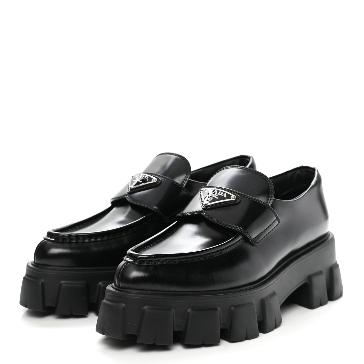 Spazzolato Triangle Logo Monolith Pointy 55mm Loafers 38 Black