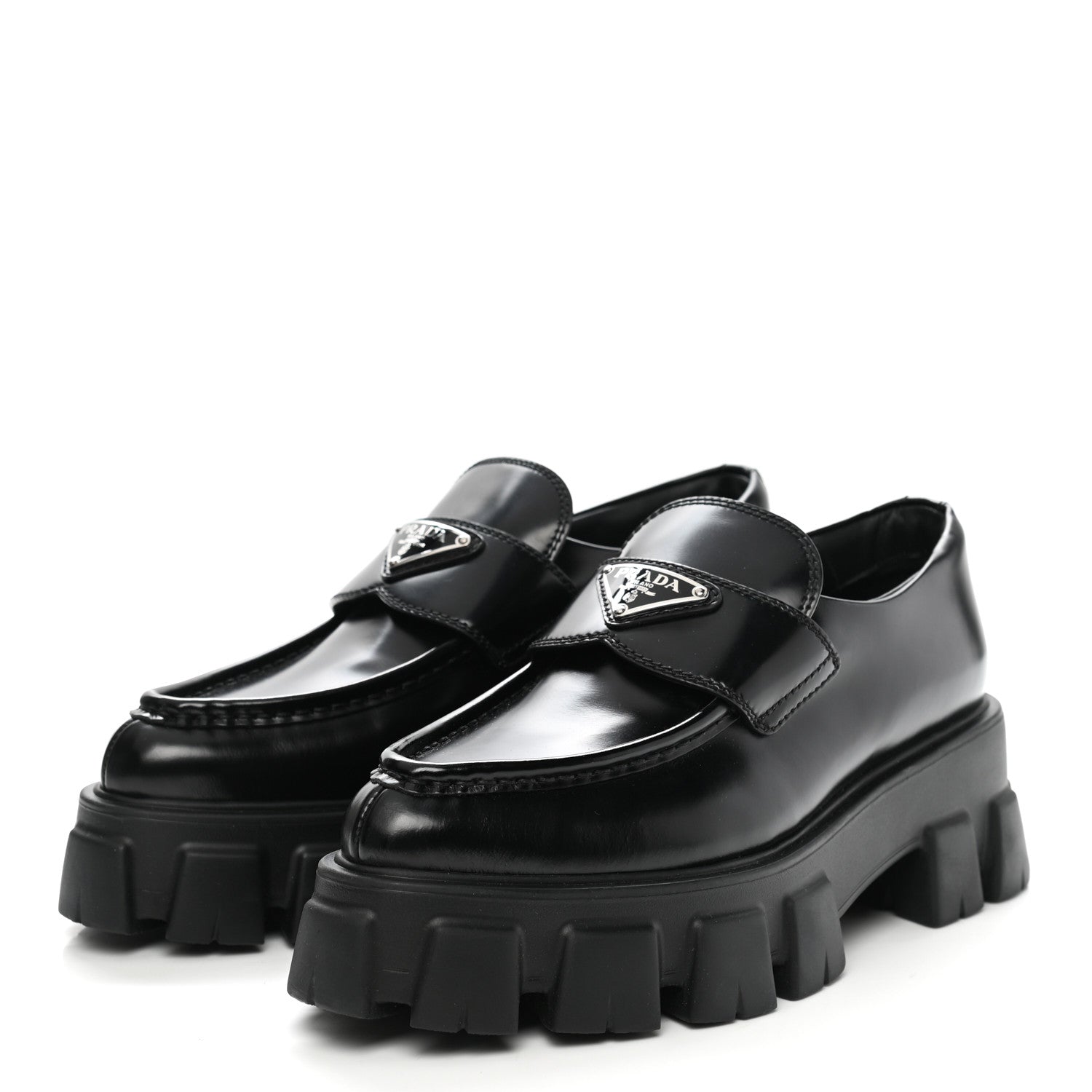 Prada Spazzolato Triangle Logo Monolith Pointy 55mm Loafers 38 Black 3 of 8