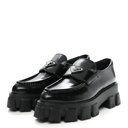 Prada Spazzolato Triangle Logo Monolith Pointy 55mm Loafers 38 Black 3 of 8
