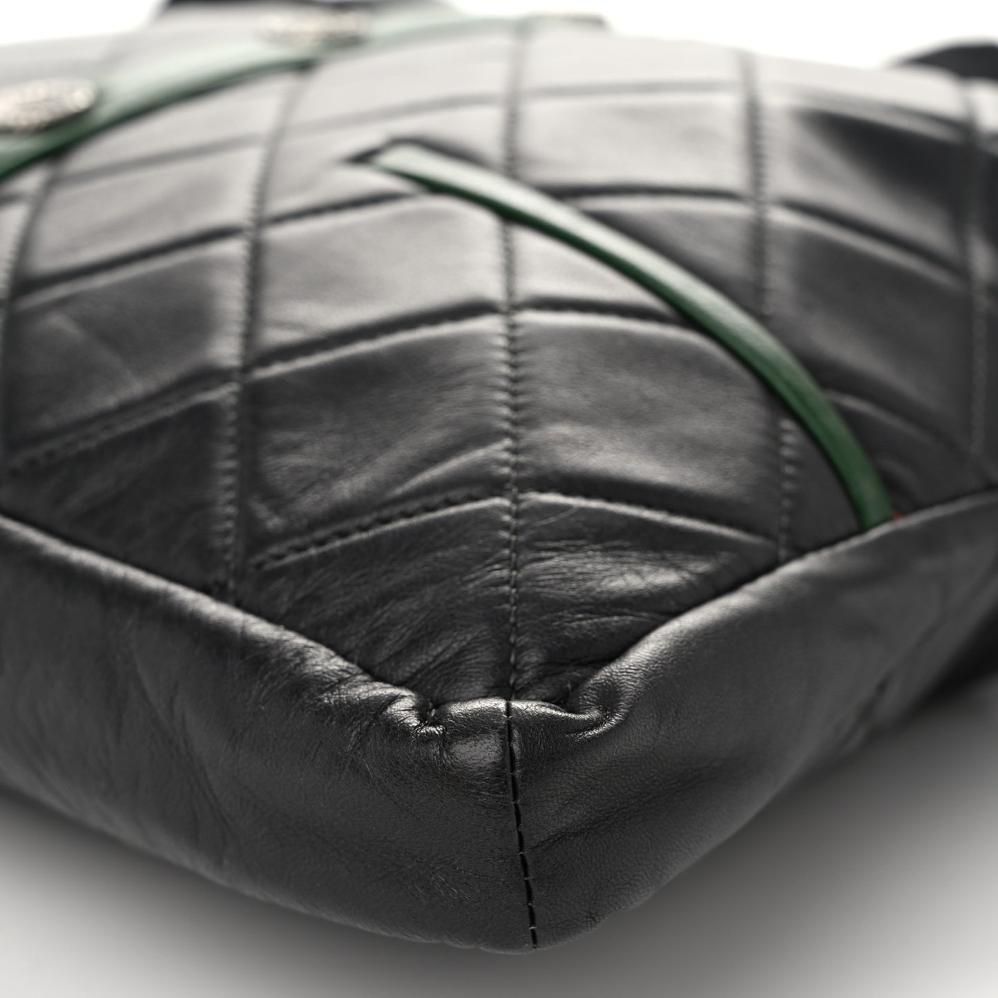 Lambskin Quilted Small Girl Bag Black Green