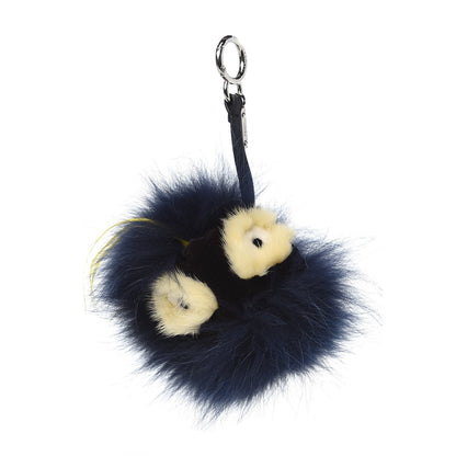 Fendi Fox Rabbit Goat Mink Fur Vitello Flamingo Zesty Monster Bag Bug Charm Navy Yellow 1 of 3
